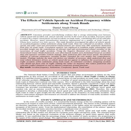 The Effects of Vehicle Speeds on Accident Frequency within Settlements along ...