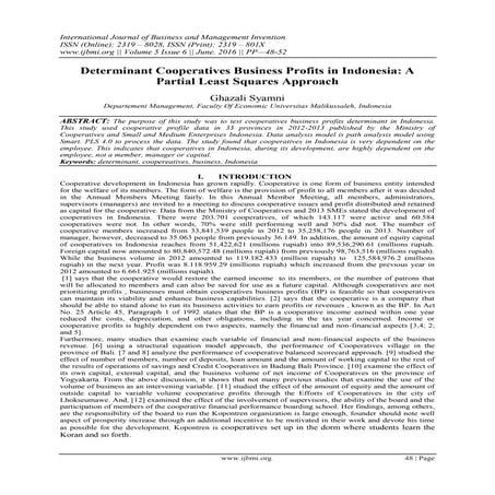Determinant Cooperatives Business Profits in Indonesia: A Partial Least Squar...