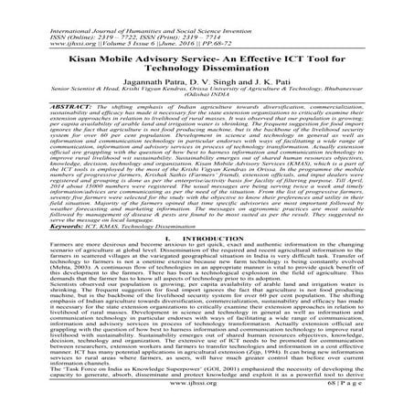 Kisan Mobile Advisory Service- An Effective ICT Tool for Technology Dissemina...