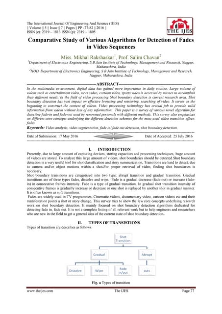Comparative Study of Various Algorithms for Detection of Fades in Video Seque...