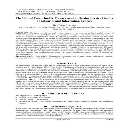 The Role of Total Quality Management in Raising Service Quality of ...