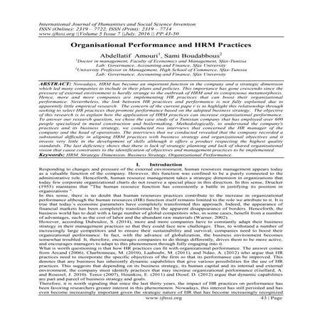 Organisational Performance and HRM Practices