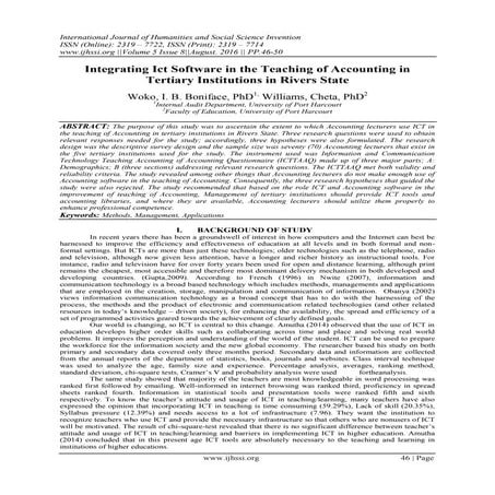 Integrating Ict Software in the Teaching of Accounting in Tertiary Institutio...