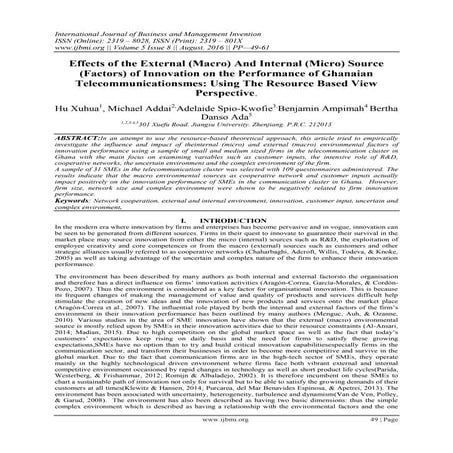 Effects of the External (Macro) And Internal (Micro) Source (Factors) of Inno...