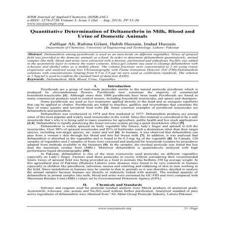 Quantitative Determination of Deltamethrin in Milk, Blood and Urine of Domest...