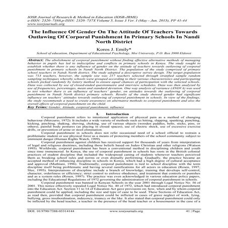 The Influence Of Gender On The Attitude Of Teachers Towards Outlawing Of Corp...