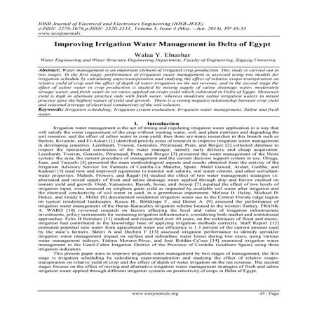 Improving Irrigation Water Management in Delta of Egypt