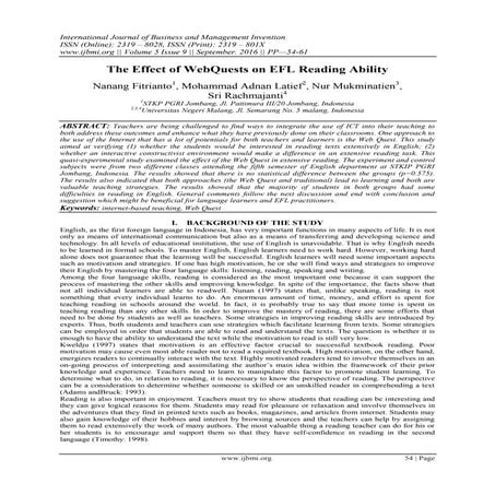 The Effect of WebQuests on EFL Reading Ability