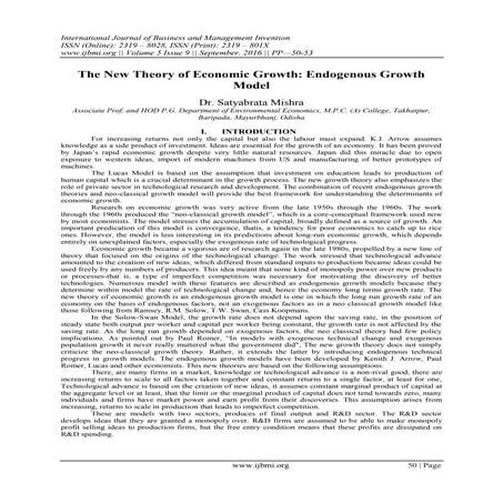 The New Theory of Economic Growth: Endogenous Growth Model