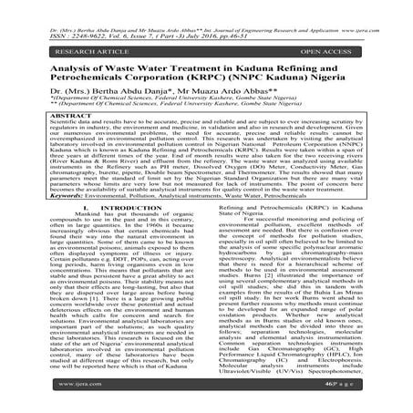 Analysis of Waste Water Treatment in Kaduna Refining and Petrochemicals Corpo...
