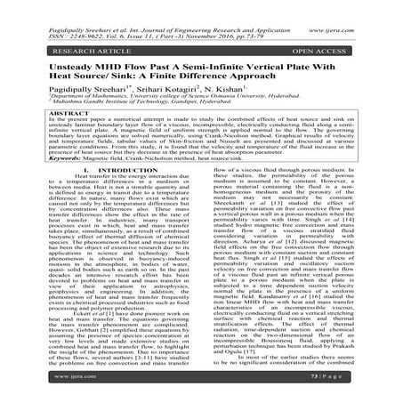 Unsteady MHD Flow Past A Semi-Infinite Vertical Plate With Heat Source/ Sink:...