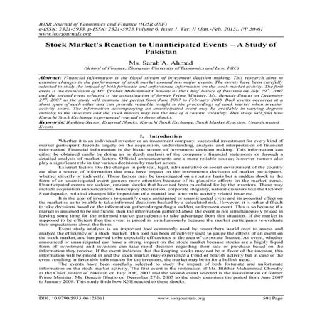 Stock Market's Reaction to Unanticipated Events – A Study of Pakistan