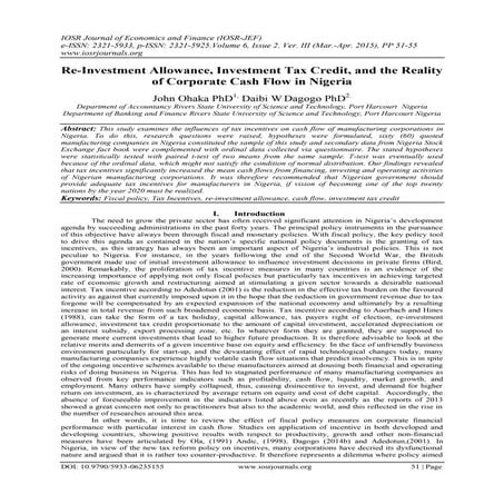 Re-Investment Allowance, Investment Tax Credit, and the Reality of Corporate ...