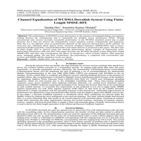 Channel Equalization of WCDMA Downlink System Using Finite Length MMSE-DFE