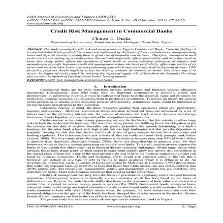 Credit Risk Management in Commercial Banks
