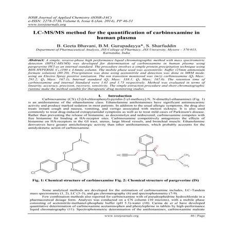 LC-MS/MS method for the quantification of carbinoxamine in human plasma