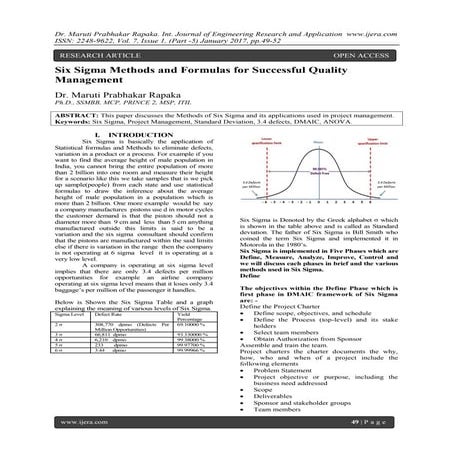 Six Sigma Methods and Formulas for Successful Quality Management | PDF