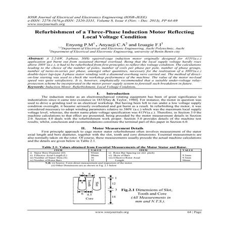 Refurbishment of a Three-Phase Induction Motor Reflecting Local Voltage Condi...