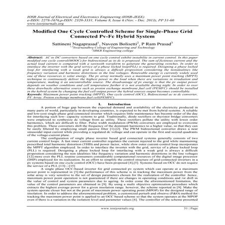 Modified One Cycle Controlled Scheme for Single-Phase Grid Connected Pv-Fc Hy...