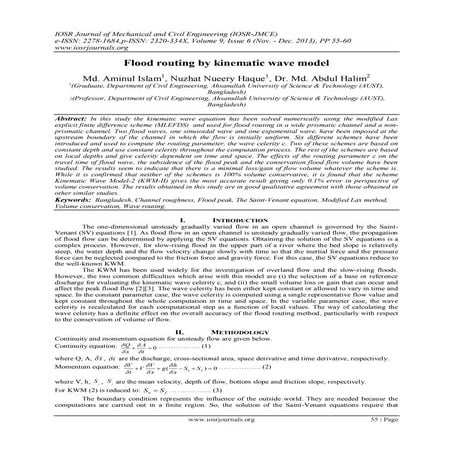Flood routing by kinematic wave model
