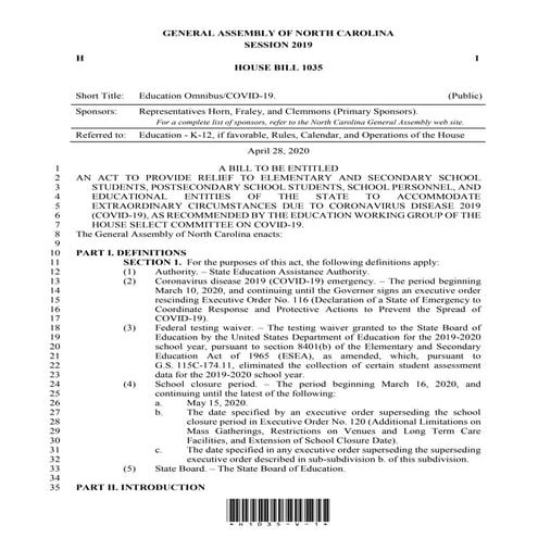 House omnibus education COVID-19 bill