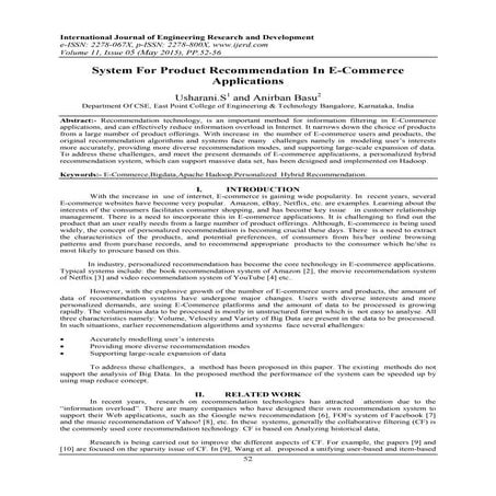 System For Product Recommendation In E-Commerce Applications