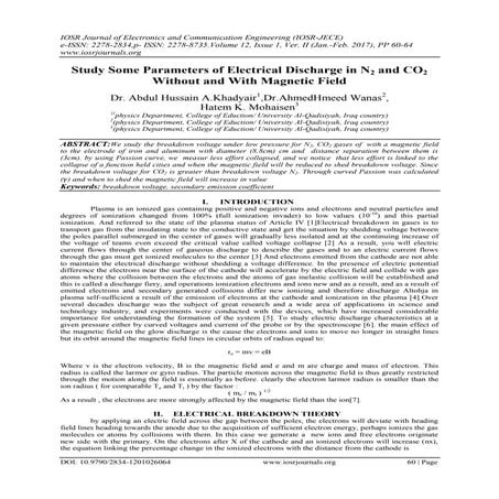 Study Some Parameters of Electrical Discharge in N2 and CO2 Without and With ...