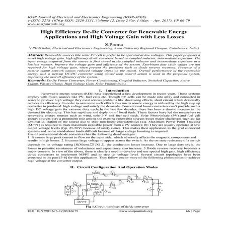 High Efficiency Dc-Dc Converter for Renewable Energy Applications and High Vo...