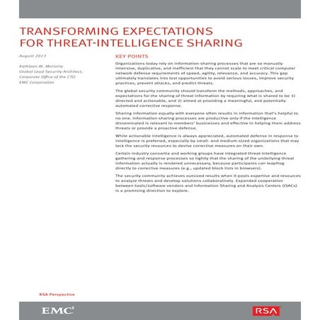 Transforming Expectations for Treat-Intelligence Sharing