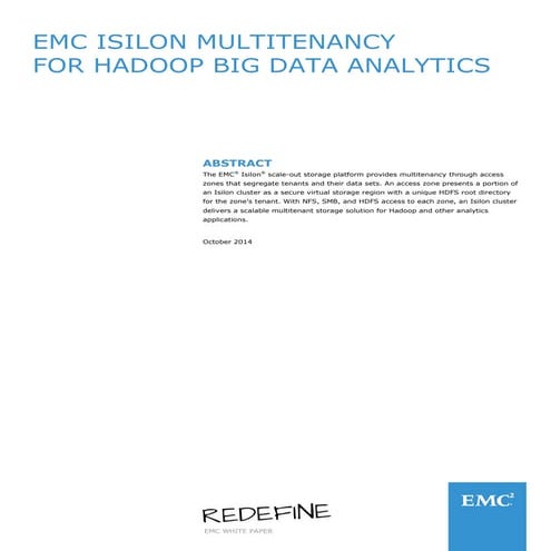 EMC Isilon Multitenancy for Hadoop Big Data Analytics