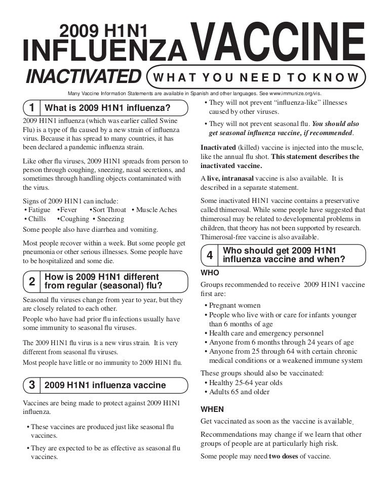h1 n1 information sheet flu vaccine patient information sheet