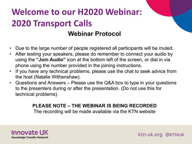 H2020 Briefing Webinar on the 2020 Transport Calls - Slides
