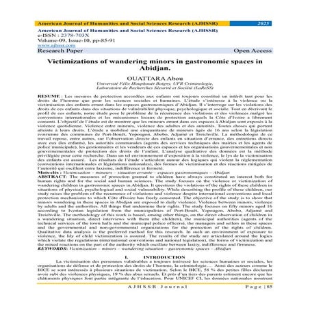 Victimizations of wandering minors in gastronomic spaces in Abidjan.