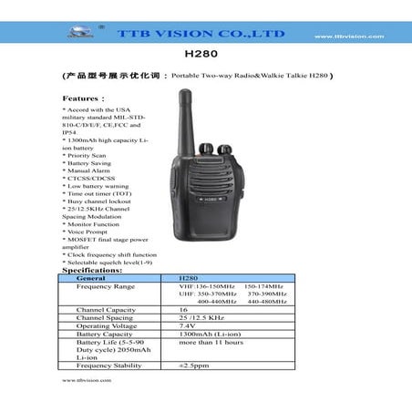 H280 specification-www.ttbvs.com