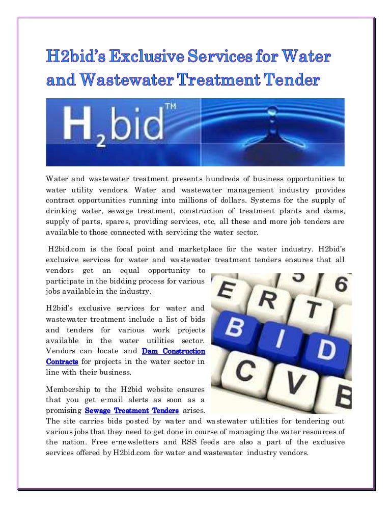 H2bids exclusive services for water and wastewater treatment tender