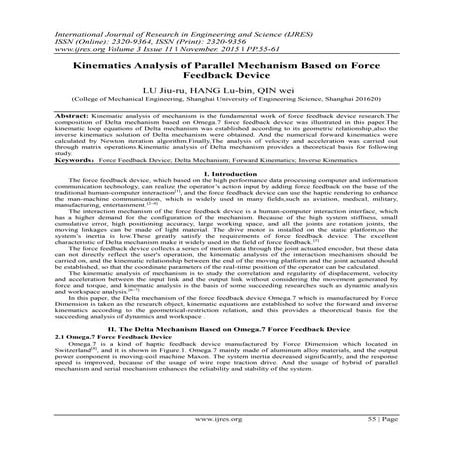 Kinematics Analysis of Parallel Mechanism Based on Force Feedback Device