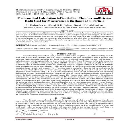 Mathematical Calculation toFindtheBest Chamber andDetector Radii Used for Mea...