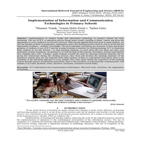 Implementation of Information and Communication Technologies in Primary ...