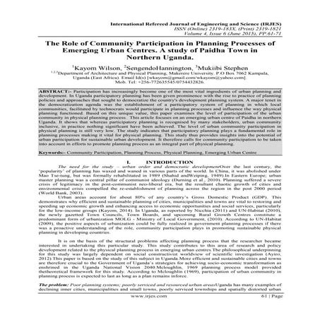 The Role of Community Participation in Planning Processes of Emerging Urban C...