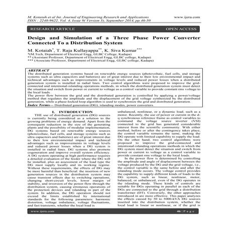 Design and Simulation of a Three Phase Power Converter Connected To a Distrib...