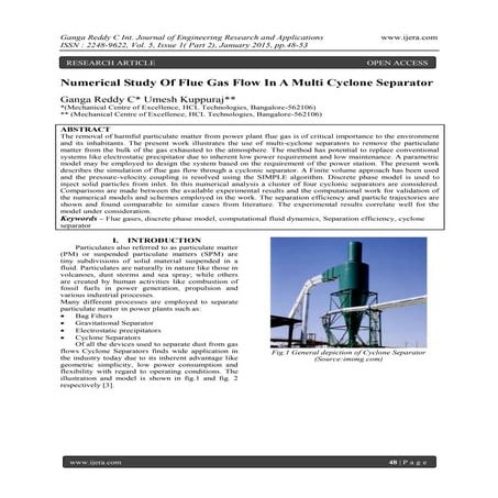 Numerical Study Of Flue Gas Flow In A Multi Cyclone Separator