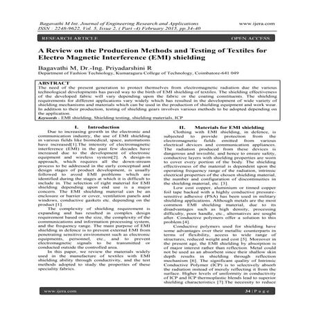 A Review on the Production Methods and Testing of Textiles for Electro Magnet...