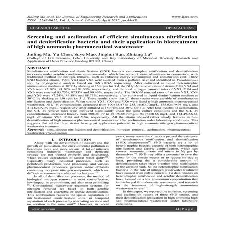 Screening and acclimation of efficient simultaneous nitrification and denitri...