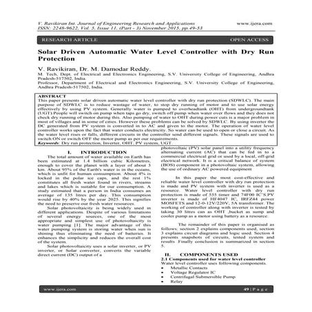 Solar Driven Automatic Water Level Controller with Dry Run Protection