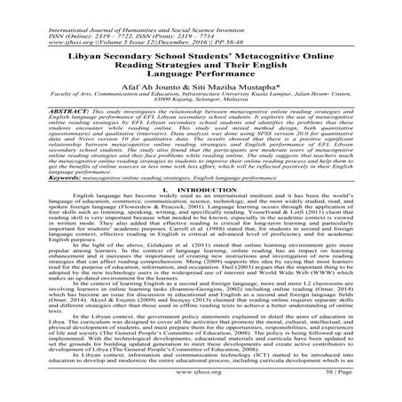 Libyan Secondary School Students’ Metacognitive Online Reading Strategies and...