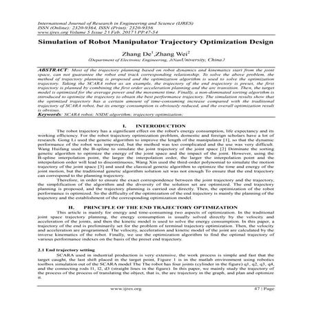 Simulation of Robot Manipulator Trajectory Optimization Design