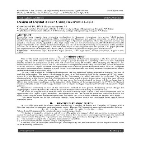 Design of Digital Adder Using Reversible Logic