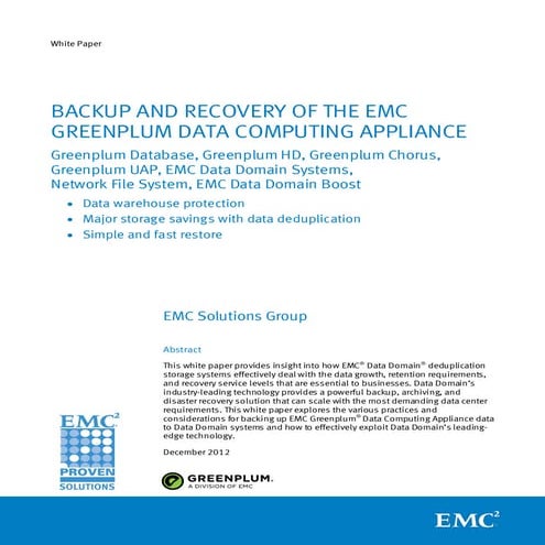  White Paper: Backup and Recovery of the EMC Greenplum Data Computing Applian...