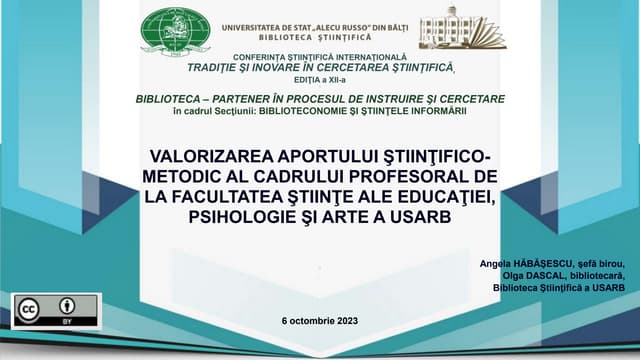 HĂBĂŞESCU, Angela, DASCAL, Olga. Valorizarea aportului ştiinţifico-metodic al cadrului profesoral de la Facultatea Ştiinţe Ale Educaţiei, Psihologie Şi Arte a USARB