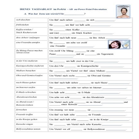 IRENES Tagesablauf im PERFEKT 